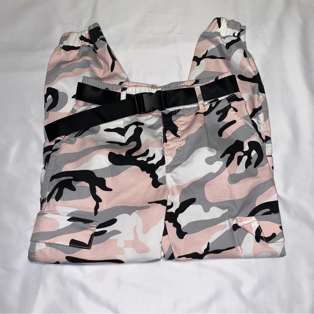 V.I.P Pink Camo Cargo Jogger Pants with Utility Belt